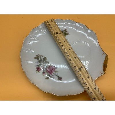 Vintage Rose Snack Plate Gold Trim Scalloped Edge 7.5"
