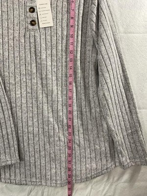 DOLNINE Shirt Womens 2XL Gray Ribbed Knit Henley Long Sleeve Tunic Top Stretch