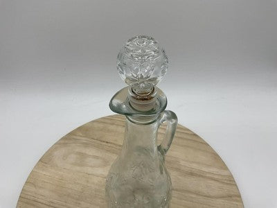 Clear Glass Decanter With Stopper Floral Starburst Handle Tabletop Decor Kitchen