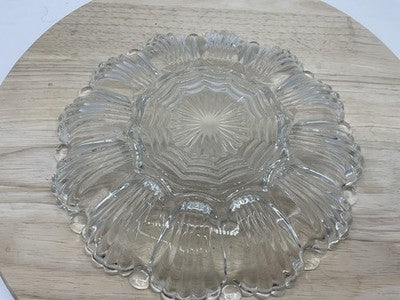 Clear Glass Deviled Egg Platter Round Serving Tray 12 Egg Wells Centerpiece