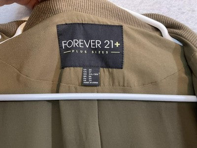 Forever 21 Jacket Womens 3X Green Bomber Lightweight Zip Front Pocket Plus Size