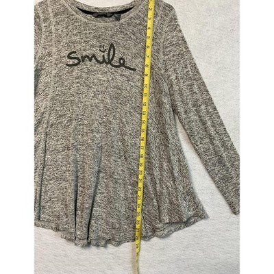 AnyBody Shirt Womens XS Gray Heather Long Sleeve Smile Graphic Swing Tunic