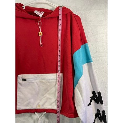 Kappa Cropped Hoodie Womens Medium Red Colorblock Logo Streetwear Pullover