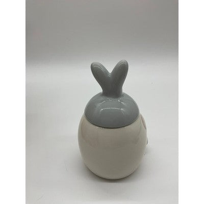 Ceramic Storage Jar Easter Bunny Small White Grey Pink Gold Bow Decor
