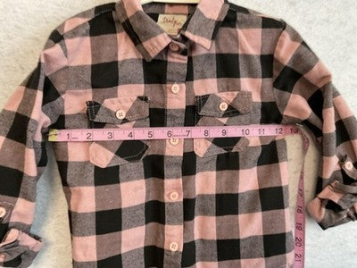 Truly Me Shirt Girls M Pink Buffalo Plaid Button Front Long Sleeve Flannel