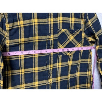 H&M Shirt Boys 14-15 Years Blue Yellow Plaid Flannel Button Up Long Sleeve