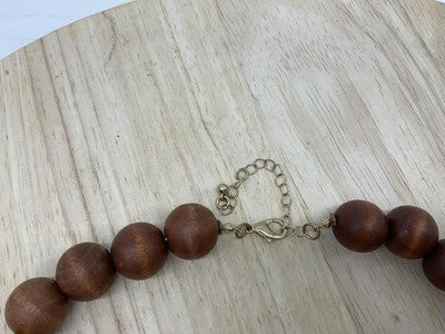Necklace Brown Wood Beaded Rectangle Pendant Statement 22 In Lobster Womens