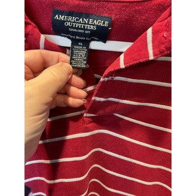 American Eagle Outfitters Men's XL Polo Shirt, Maroon with Grey/White Stripes