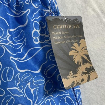 Smede Swim Trunks Mens 3XL Blue Tropical Floral Elastic Waist Mesh Pockets