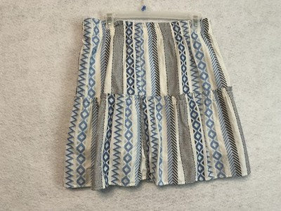 LOFT Skirt Womens Medium Blue Geometric Tiered A-Line Short Lined Elastic Waist