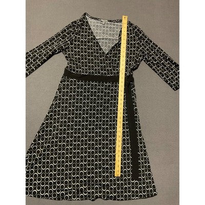 Apt. 9 Women's Black & White Geometric Faux Wrap Dress Size L Stretch Business