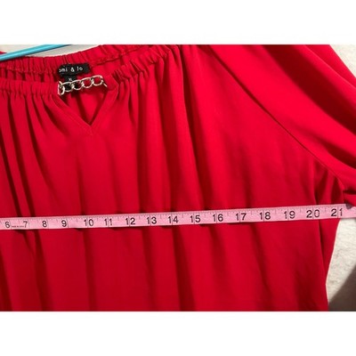 Sami & Jo Blouse Womens XL Red Chain Neck Balloon Sleeve High Low Top