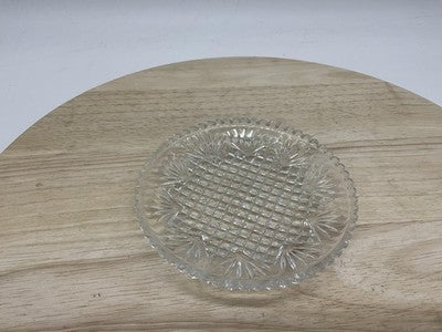 Pressed Glass Round Dish Clear Starburst Diamond Pattern Plate Small Coaster