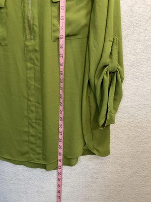 Cato Blouse Womens 22/24W Green Zip Front Roll Tab Sleeve Tunic Top Plus Size