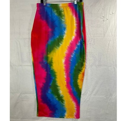 SHEIN Maxi Skirt Womens XL 12 Multicolor Rainbow Tie Dye Bodycon Festival Boho