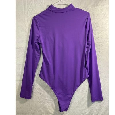 SHEIN SXY Bodysuit Womens Large Purple Long Sleeve Cutout Mock Neck