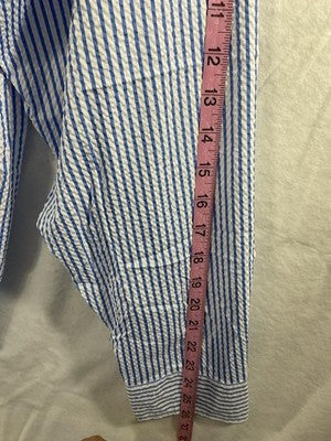 Blue White Striped Shirt Mens 4XL Long Sleeve Button Up Big Tall Seersucker