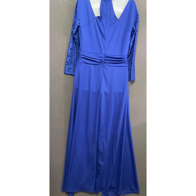 Women's Chic Blue Jumpsuit Lace Sleeve High Neck Lace Sleeves Evening Party Wear