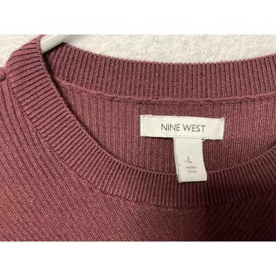 Nine West Sweater Womens Large Burgundy Ribbed Knit Crew Neck Long Sleeve Top