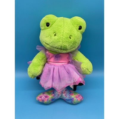 Build-A-Bear Green Frog Mermaid Plush Rainbow Tail Pink Tutu Dress 17" W/Sound
