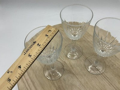 Unmarked Clear Cut Glass Wine Goblets Set Of 3 Stemmed Barware Decor