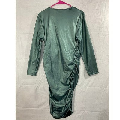 SHEIN Curve Bodycon Dress Womens 0XL Green Metallic Ruched V-Neck Sexy Clubwear