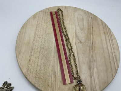 Gold Tone Necklace Rope Chain Double Oval Mesh Pendant Statement 30 In Women VTG