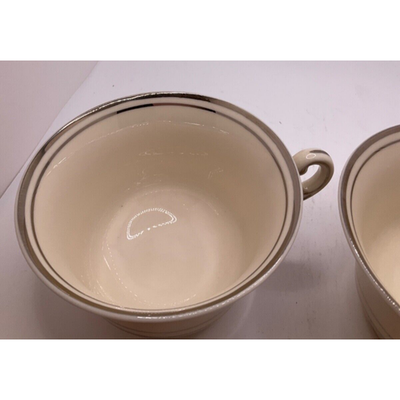 Set of 2 Mid-century Old Ivory Syracuse Teacups with Gold Stripes, 2.5in Tall