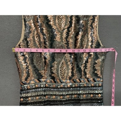 Sequin Midi Dress Side Zip Sleeveless Black Gold Tribal Sm/Med Party NWOT