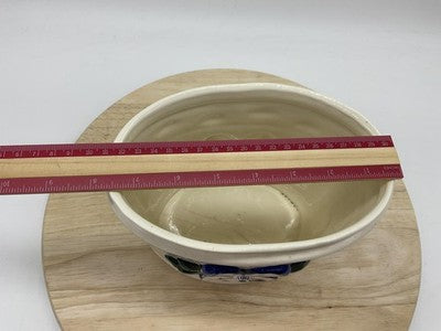 GM Hall Pottery Planter Oval Flower Pot Blue White Floral Handpainted Planter