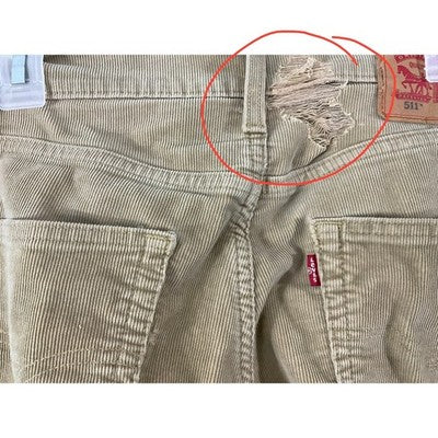 Levi's 511 Slim Fit Pants Mens 32x32 Tan Corduroy 04511-1063 Distressed Khakis