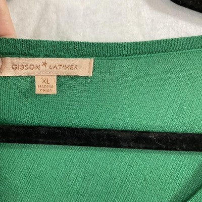 Gibson Latimer Sweater Tunic Womens XL Green Asymmetrical Dolman Knit Metallic