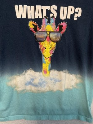 Wonder Nation Shirt Girls Large 10-12 Blue Ombre What's Up Giraffe Graphic Top