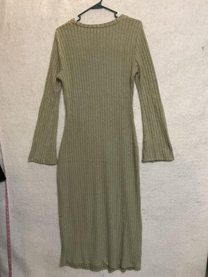 ANRABESS Sweater Dress Womens Large Green Ribbed Knit Long Sleeve Maxi New