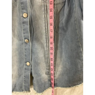 Hersuitful Denim Jacket Women Small Light Blue Raw Hem Pleated Shacket NWT
