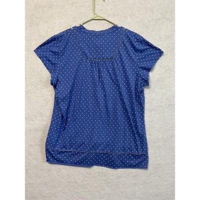 Cira Shirt Womens Extra Large Blue Polka Dot Ruffle Henley Short Sleeve Casual