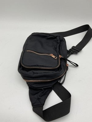 Black Nylon Sling Crossbody Bag Fanny Pack Travel Waist Rose Gold Zip