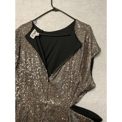The Drop Dress Womens 3X Silver Sequin Cutout Side Ruched Party Cocktail Midi