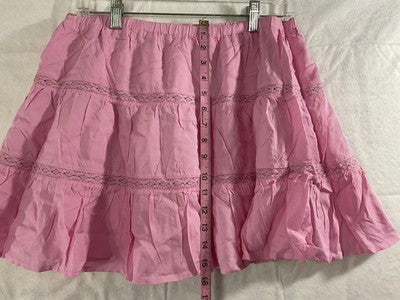 Tsher Skirt Womens Large Pink Tiered Peasant Short Rayon Lace Ruffle Hem Boho