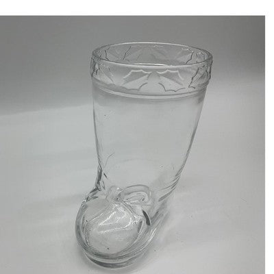 Glass Boot Mug Clear Holly Leaf Embossed Cowboy Christmas Decor