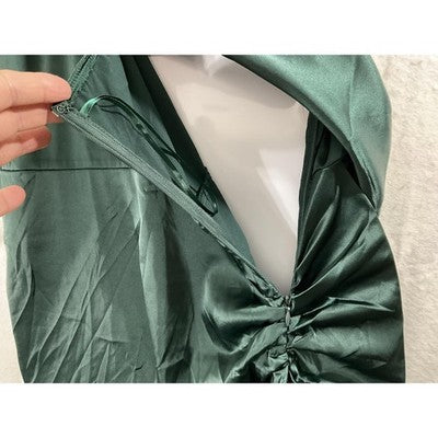 SheIn Dress Womens 1XL Green Satin One Shoulder Ruched Bodycon Party