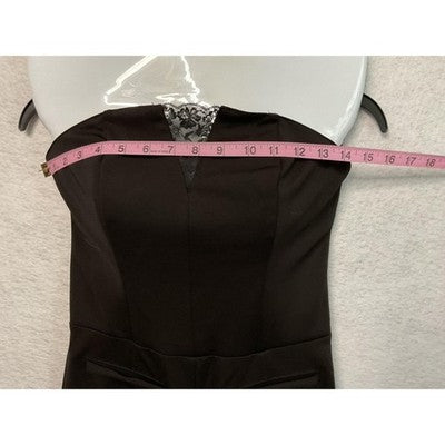 Guess Jumpsuit Womens 4 Black Strapless Slim Fit Lace Detail Pockets Party Chic