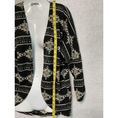 Southwestern Aztec Sweater Women Medium Black Beige Open Front Cardigan Knit USA