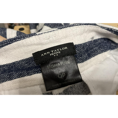 Ann Taylor Shorts Womens 0P Blue White Striped Chino Linen Blend Petite Nautical