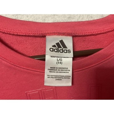 Adidas Sweatshirt Girls Large Medium Pink Logo Crewneck Pullover AA4662