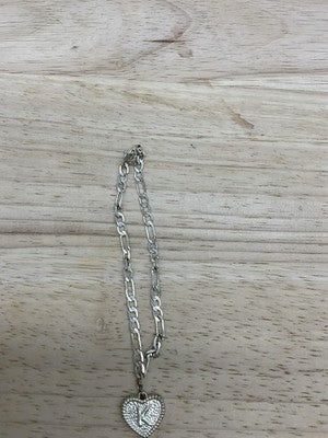Silver Tone Heart K Initial Charm Chain Bracelet Womens Letter Love Jewelry