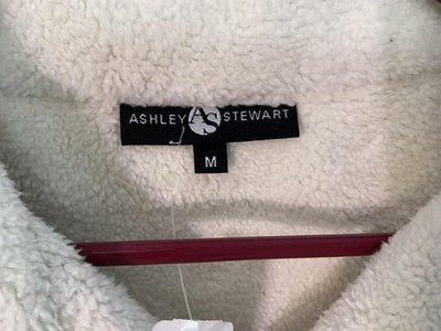 Ashley Stewart Jacket Womens Medium Blue Denim Sherpa Collar Lined Warm Winter