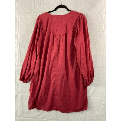 Old Navy Boho Tunic Dress Women Large Red Clip Dot Pintuck Long Sleeve Mini
