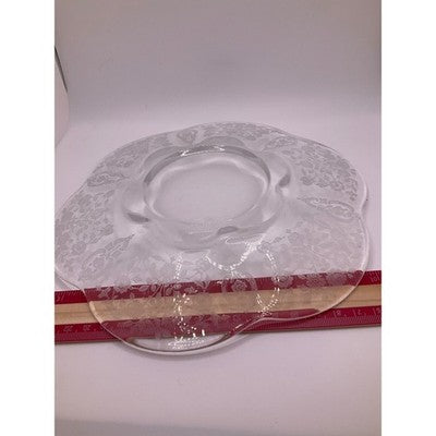 Etched Remembrance 9" Glass Plate Vintage, Scalloped Edge, Tea Party, Scratched