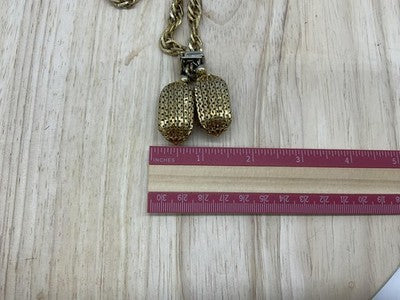 Gold Tone Necklace Rope Chain Double Oval Mesh Pendant Statement 30 In Women VTG